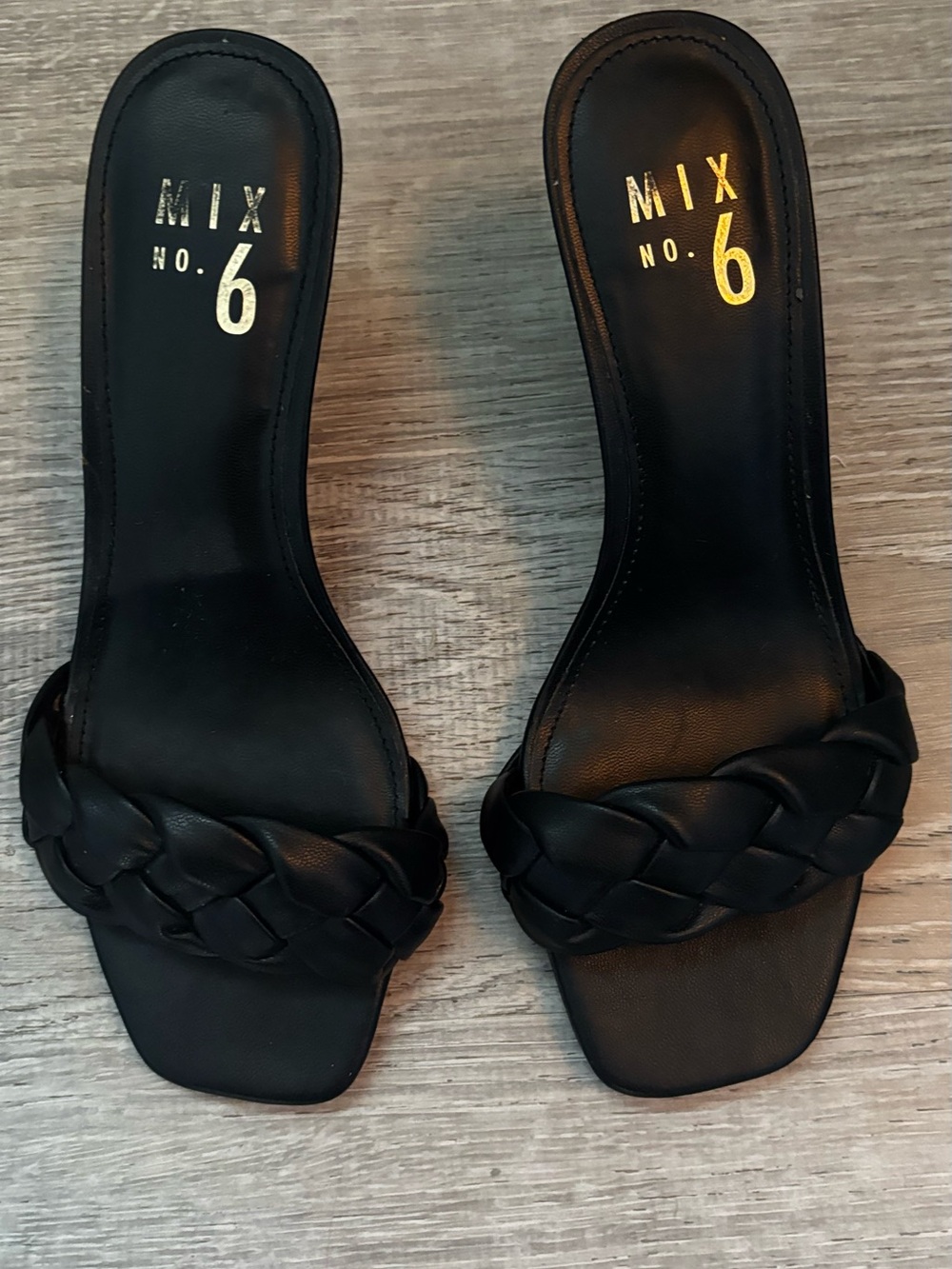 ❤️ Mix No. 6 Perfect Black Braided Slide Heels-Size 6.5